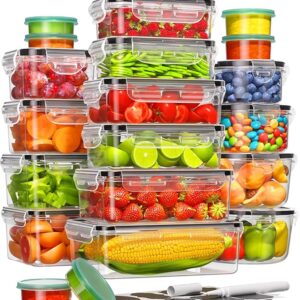 40 Piece Food Storage Containers with Lids(20 Containers & 20 Lids), BPA-Free Plastic Food Containers for Kitchen Storage and Organization, Leak Proof Meal Prep Container, Includes Labels & Pen