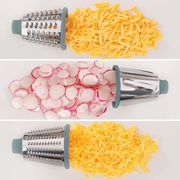 Cheese Grater Cheese Shredder with 3 Interchangeable Blades, Rotary Cheese Grater Manual Vegetable Slicer with Non-slip Suction Base Peanut Nuts Grinder Vegetable Shredder Clear - Image 6
