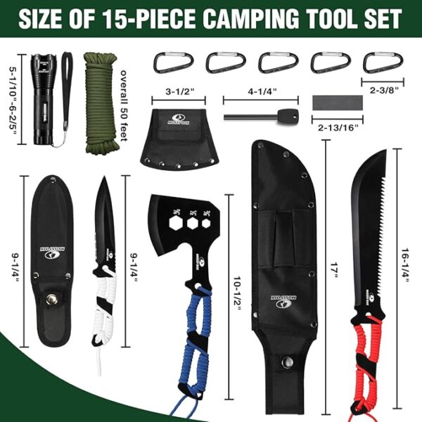 Mossy Oak Hatchet and Machete Knife Set with Sheath, One-Piece Axe & Hunting Knives with Paracord Handle, Zoomable Flashlight, Many Other Tools, Ideal Gift for Men Who Likes Hunting Outdoor Adventure - Image 4