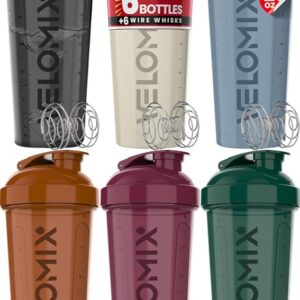 '-6 PACK- Shaker Cups for Protein Shakes 28 oz - 6x Wire Whisk | Leak Proof Protein Shaker Bottle for Protein Shakes, Shaker Bottle Pack for Pre & Post Workout, Shaker Cup