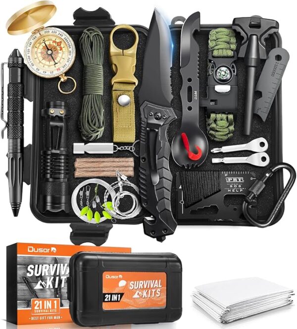 Dusor Fatherâs Day Mens Gifts from Daughter Son Wife, Survival Kit 21 in 1 Gifts for Men, Anniversary Birthday Gift for Men, Fatherâs Day Gift for Godfather Dad Boyfriend Husband, Camping Essentials - Image 2