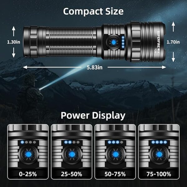SuperFire Y29 Rechargeable Flashlight, 3280 Lumens, 5 Modes, Zoomable, for Camping, Hiking, Emergency, 2-Pack - Image 5
