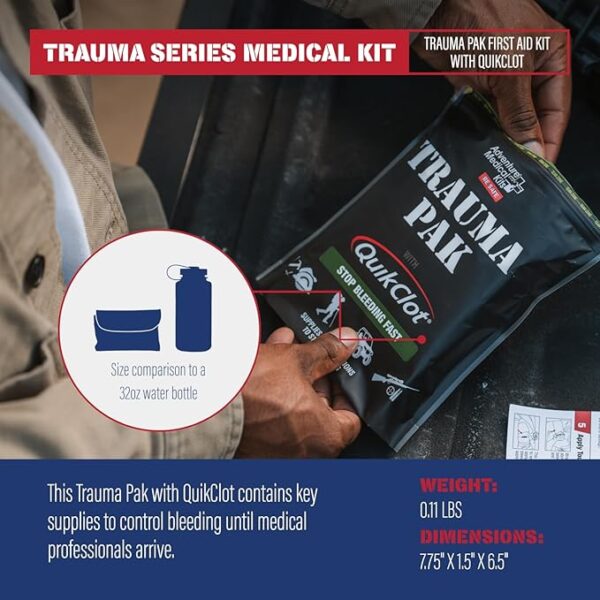 Adventure Medical Kit Trauma Pak First Aid Kit with QuikClot - First Aid Kit for Emergency Supplies, Camping Essentials & More - Compact Trauma Kit with Gloves, Alcohol Swabs, Bandages & More - Image 4