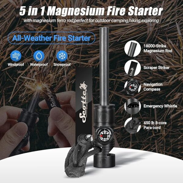 Scotte Plasma Windproof Arc Lighter Electric Lighter and LED Flashlight - 2 in 1 (Black)/5 in 1 Magnesium Fire Starter for Emergency Survival, Candle, Camping, Hiking, All Weather Magnesium Ferro Rod - Image 4