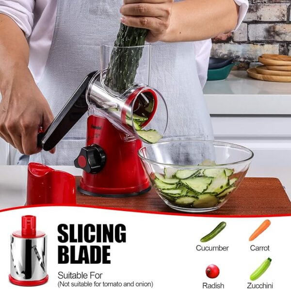 Geedel Rotary Cheese Grater, Kitchen Mandoline Vegetable Slicer with 3 Interchangeable Blades, Easy to Clean Grater and Vegetable Chopper, Onion Chopper Pro Food Chopper, Kitchen Slicer - Image 4