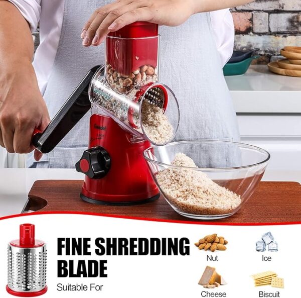 Geedel Rotary Cheese Grater, Kitchen Mandoline Vegetable Slicer with 3 Interchangeable Blades, Easy to Clean Grater and Vegetable Chopper, Onion Chopper Pro Food Chopper, Kitchen Slicer - Image 6