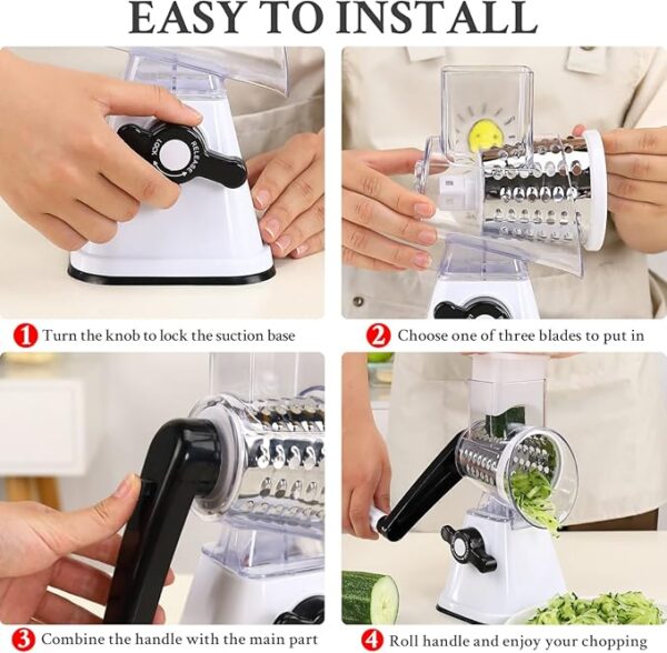 Cheese Graters with Handle, Manual Cheese Shredder Rotary Grater with 3 Replaceable Drum Blades for Vegetables, Fruit, Food, Nuts - Image 6