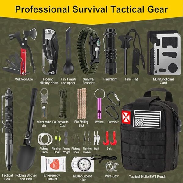 Survival First Aid Kit, 248PCS Survival Tools Camping Essentials Tactical Gear Emergency Trauma Medical Supplies Packed in a MOLLE Pouch, Saber Card,Cool for Men Camping Hiking Outdoor Activities - Image 4