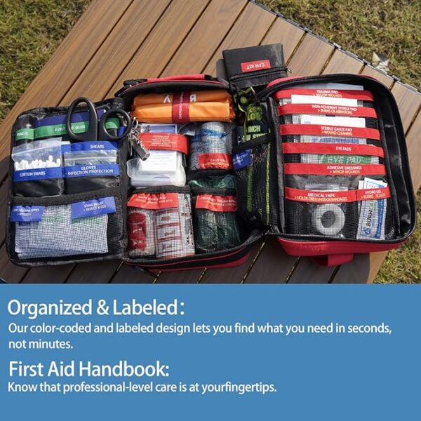 Comprehensive First Aid Kit, Premium Emergency Trauma Kits with Shoulder Strap for Car Camping Gear, Labelled Compartments Survival Kit, Home Essentials, Outdoor Emergency Medical Supplies -324 Piece - Image 3