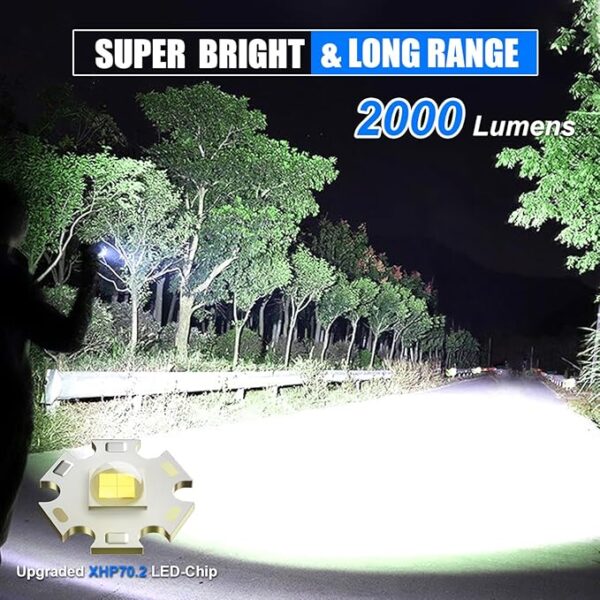 Flashlights High Lumens, Rechargeable Flashlight Led 2000 Lumen XHP70.2, Super Bright Flash Light, High Powered Handheld Flashlights for Emergency Camping Gift, IP67 Waterproof, Adjustable - Image 3