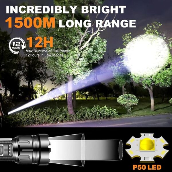 Led Flashlight Super Bright Flashlights Rechargeable High Lumens Torch 5 Modes Zoomable Waterproof for Camping Kids Adults Outdoor Hiking Emergency (L377-1pack) - Image 3