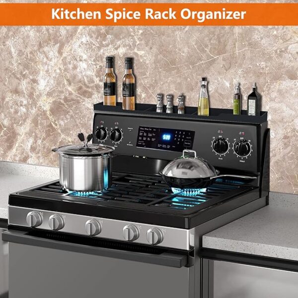 AWOKE Stove Top Shelf 30 Inch - Silicone Material Magnetic Shelf for Stove - 3 Functional Partitions Kitchen Spice Rack Organizer-Black,Kitchen Gadgets Storage Organization - Image 6