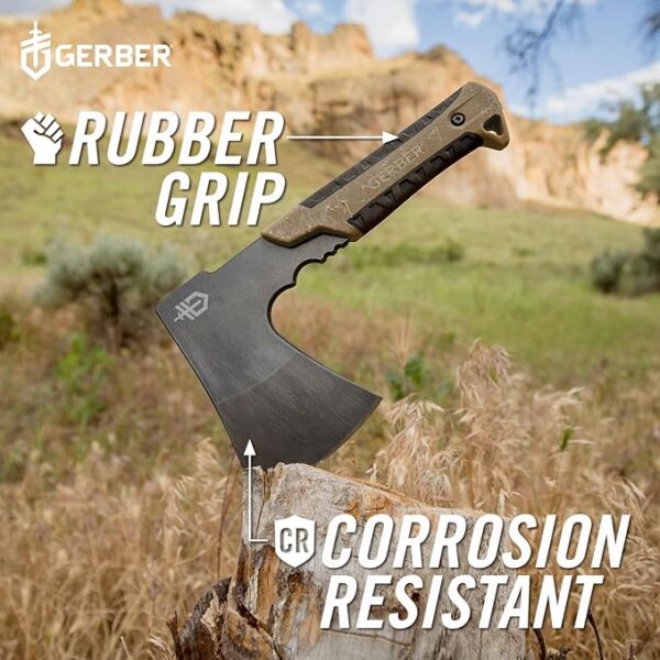 Gerber Gear Pack Hatchet - 3.5" Steel Blade Axe with Full Tang - Survival, Bushcraft and Camping Gear - with Mountable Nylon Sheath - Brown - Image 6