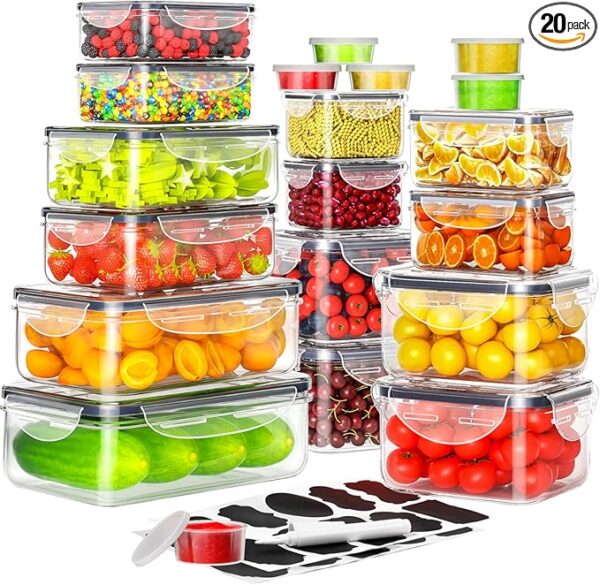 40 PCS Food Storage Containers with Lids Airtight (20 Containers & 20 Lids), Plastic Storage Meal Prep Container-Stackable 100% Leakproof & Microwave Organization and Storage Sets, Lunch Containers - Image 2
