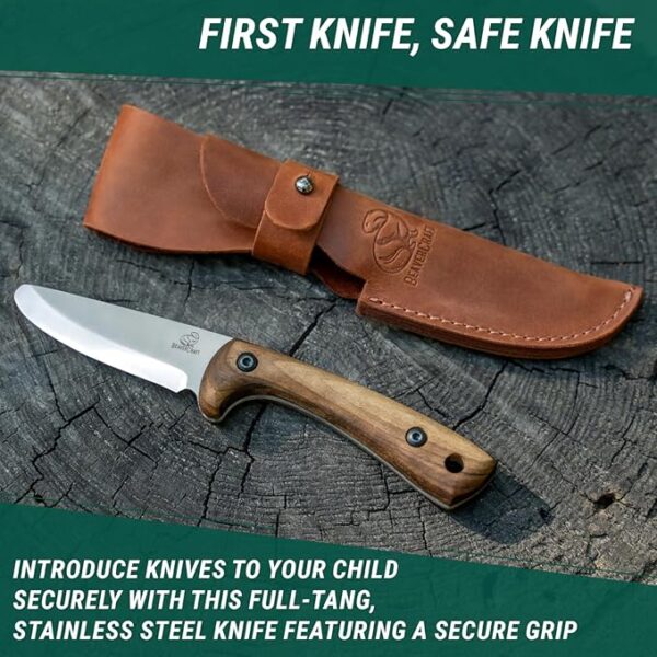 BeaverCraft Kids Boy Scout Knife - Whittling Knives for Kids - Safe Kid Knife with Rounded Tip & Sheath - First Bushcraft Knives for Boys 8-12 BSH Kid - Image 3