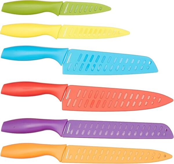 Amazon Basics Color-Coded Dishwasher Safe Kitchen 12-Piece Knife Set, 6 Knives with 6 Blade Guards, Multicolor, 13.88 x 4.13 x 1.38 inch - Image 3
