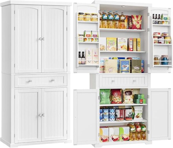 VASAGLE Pantry Cabinet, 71.7-Inch High Freestanding Tall Cupboard Storage Cabinet with a Drawer, 2 Cabinets, 4 Adjustable Shelves, 6 Door Shelves, for Living Room, Kitchen, White UBBC561P31V2 - Image 2