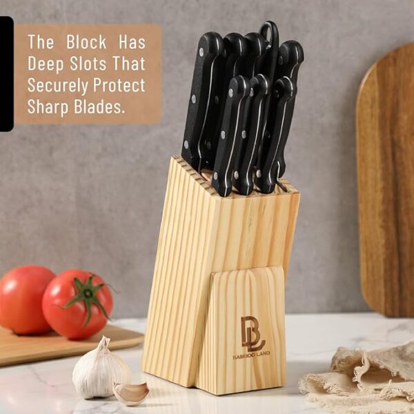 BAMBOO LAND- Kitchen Knife Set, 9 pcs, Stainless Steel Knife Set with Block and Sharpener, Kitchen Knives with Wooden Block, Cutting Knife Block Set, Knives Set for Kitchen Knife Sets with Block - Image 5