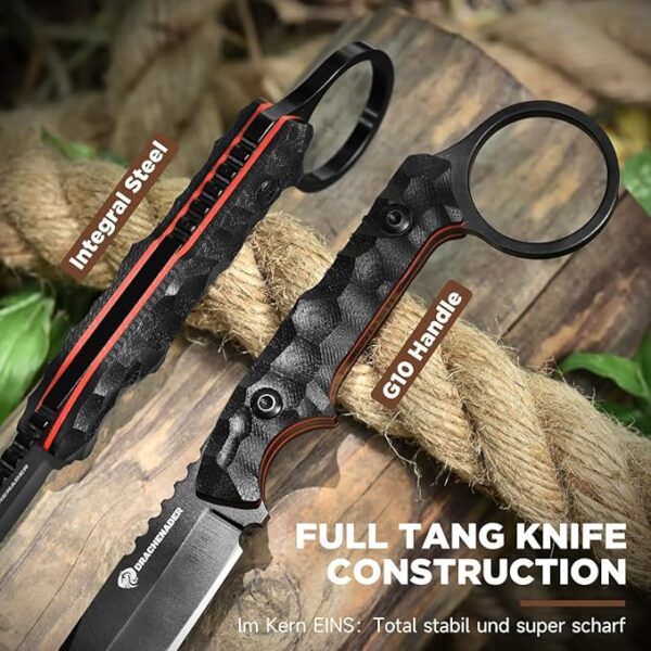 EDC Fixed Blade Knife with Sheath 7.08" Small Horizontal Carry Knifes with Kydex Sheath, Full Tang 5Cr13moV Stainless Steel, Black, Neck Knife, Men Gifts - Image 6
