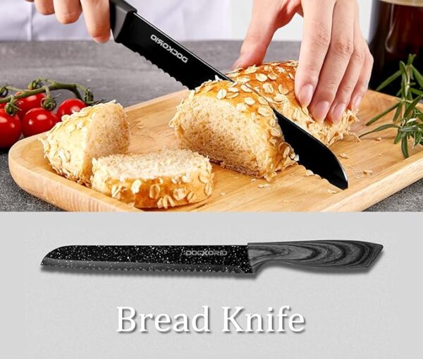all in one Kitchen Knife Set with Block, 19 PCS High Carbon Stainless Steel Sharp Serrated Steak Knives Set, Chef Knives, Bread Knife, Scissor, Sharpener, - Image 6