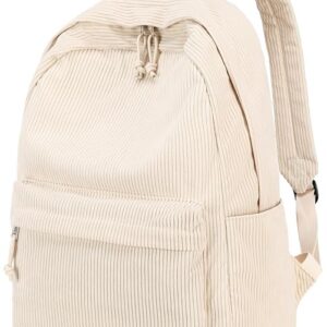 School Backpack for Teens Large Corduroy Bookbag Lightweight 17 inch Laptop Bag for Girls Women Casual High School College (Corduroy-Beige)
