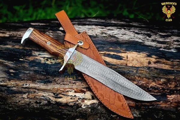 Damascus Fixed Blade Knife with Sheath - Handcrafted Full Tang Bowie Knife for Camping, and Survival - Premium Steel Construction - Includes Sheath - Image 4