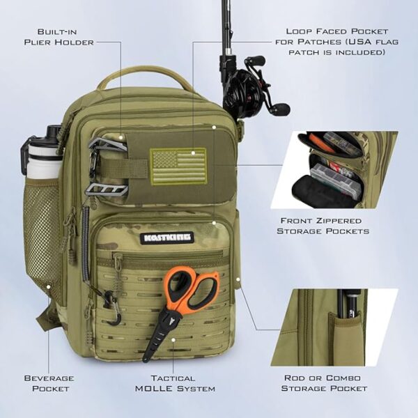 KastKing BlowBak Tactical Sling Tackle Bag-Lightweight Fishing Backpack Storge Fishing Gear and Equipment,Gift for Men - Image 4