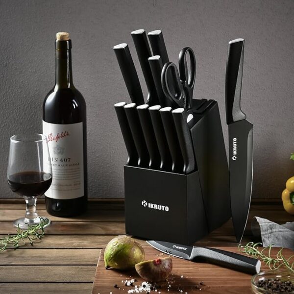15-Piece Professional Kitchen Knife Set with Block â Built-in Sharpener, Anti-Slip Handles, Non-Slip Base â Effortless Cooking Tools for Chefs & Home Cooks (Black Gray) - Image 6