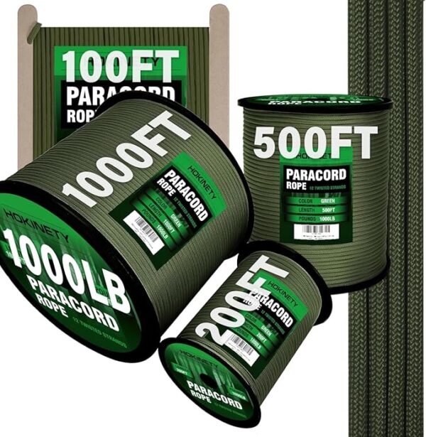1000Ib Paracord Rope - 100ft / 200ft / 500ft / 1000ft 4mm,12 Strand Parachute Spool Cord,para Cord Lanyard for Camping,Hammock,Clothsline,Hiking,Fishing,Survival braceletand Survival - ArmyGreen 100FT - Image 2