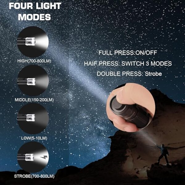 HAUTMEC 700 Lumens Rechargeable Flashlights Waterproof LED Flashlight with Zoomable Beam Bright Tactical Pocket Flashlight Torch with Adjustable 4 Modes for Camping, Outdoor, Hiking, Emergency - Image 5