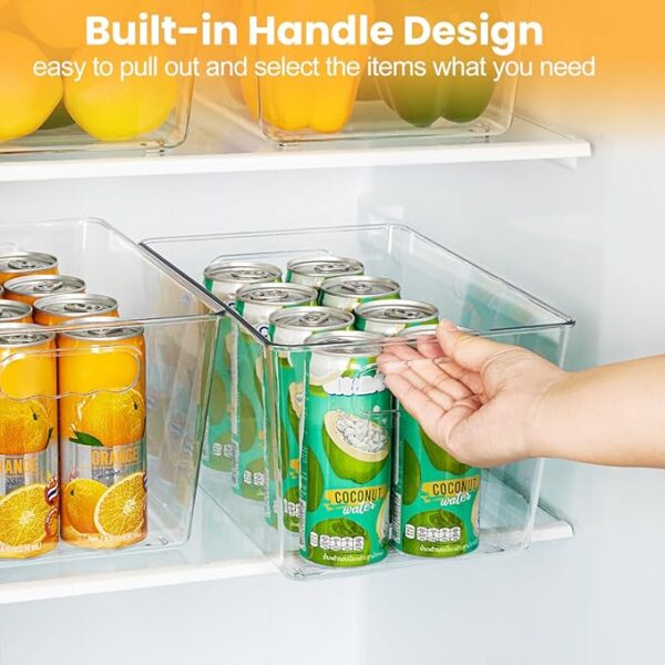 YIHONG 6 Pack Clear Pantry Organizer Bins, Plastic Containers with Handle for Kitchen,Freezer,Cabinet,Closet,Bathroom Under Sink Storage - Image 6