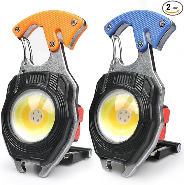 MAKDAK Cob Keychain Work Light 2PC Rechargeable EDC Keychain flashilight 7 Modes 1600Lumen high Lumen Flashlights for Emergencies Led Flashlight (Orange and Blue) - Image 2