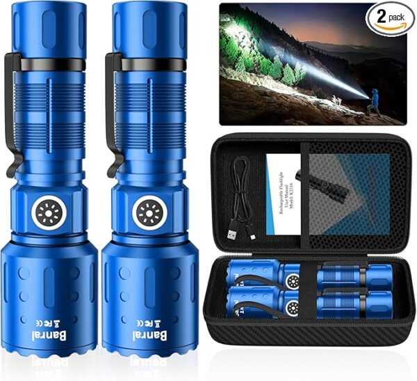 Flashlights High Lumens Rechargeable, Super Bright 1500 Meters Long Range Small Powerful Flashlight, 6 Modes LED Tactical Pocket Waterproof Flash Light for Home Emergency (2, Blue) - Image 2