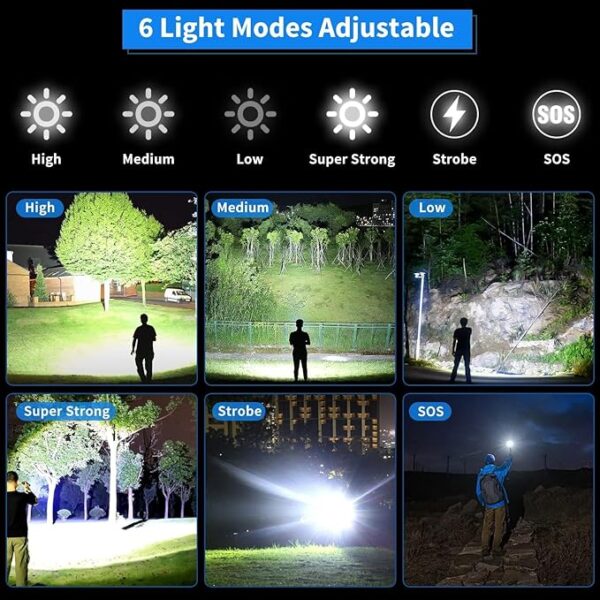Super Bright Rechargeable Flashlight 4200.000 High Lumens,Led Powerful Flashlights with 6 Modes,High Powered Flashlight with IP67 Waterproof,Tactical Emergency Flashlight (18.5, Watt Hours) - Image 4