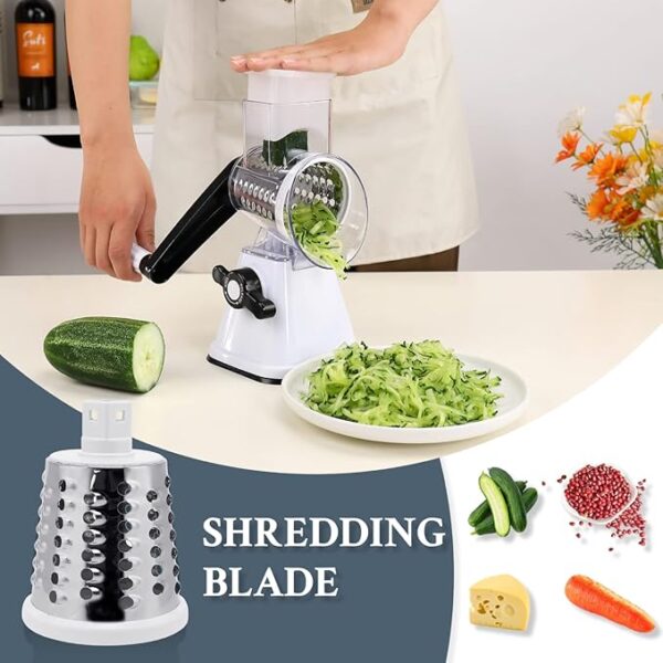 Cheese Graters with Handle, Manual Cheese Shredder Rotary Grater with 3 Replaceable Drum Blades for Vegetables, Fruit, Food, Nuts - Image 4