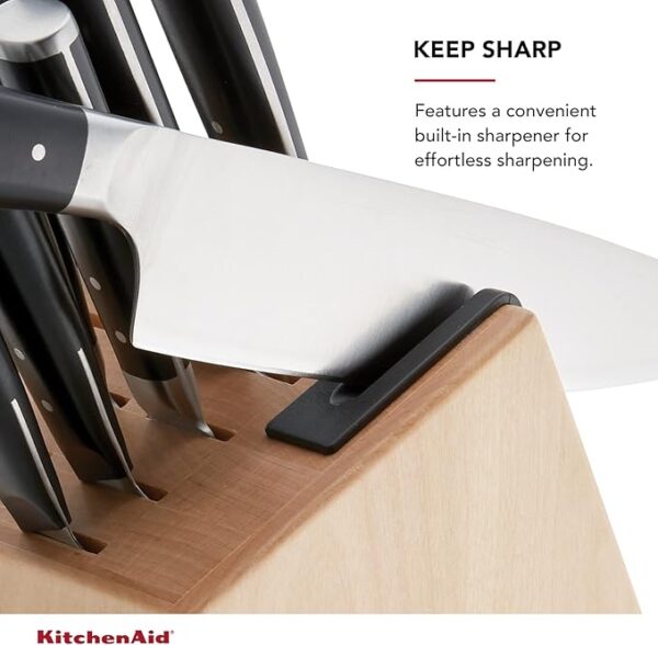 KitchenAid Gourmet Forged Triple Rivet Knife Block Set with Built-in Knife Sharpener, High Carbon Japanese Stainless Steel Kitchen Knives, Sharp Kitchen Knife Set with Block, Birchwood,14-Piece, Black - Image 4