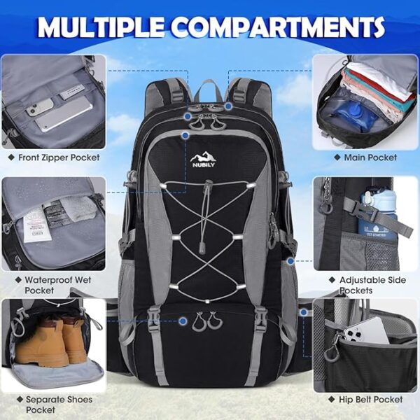 NUBILY 50L Hiking Backpack Waterproof Camping Backpack for Men Women Lightweight HIking Daypack Outdoor Travel Daypack - Image 5