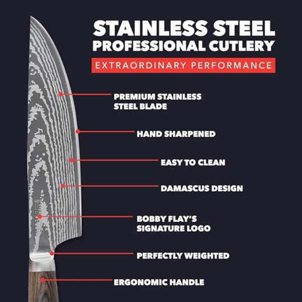 GreenPan x Bobby Flay 13 Piece Stainless Steel Cutlery Kitchen Knife Block Set, Premium Stainless Steel Blades, Acacia Wood Knife Block, Hand Finished Wood Handle, Damascus Steel Design - Image 4
