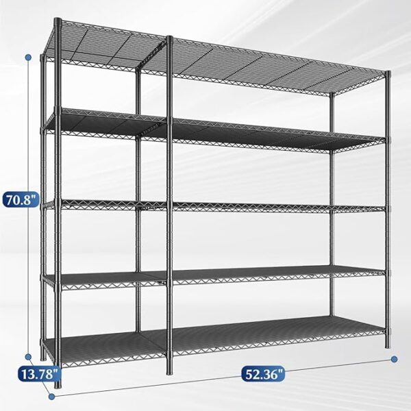 52.36''W Storage Shelves Metal Shelving Unit Load 1400LBS 5 Tier Wire Shelving for Storage Rack Adjustable Garage Shelving Heavy Duty Shelves for Pantry Kitchen Garage, 52.36W x13.78Dx70.8H - Image 4