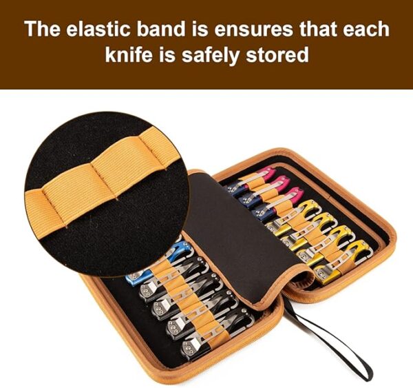 HERSENT Pocket Knife Display Case,Knife Storage Organizer,14 Slots Folding Knife Storage Case,Small Knife Collection Carrier Bag for Survival Tactical Outdoor EDC Mini Knife (Black+Brown) - Image 6