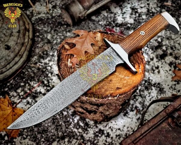 Damascus Fixed Blade Knife with Sheath - Handcrafted Full Tang Bowie Knife for Camping, and Survival - Premium Steel Construction - Includes Sheath - Image 3