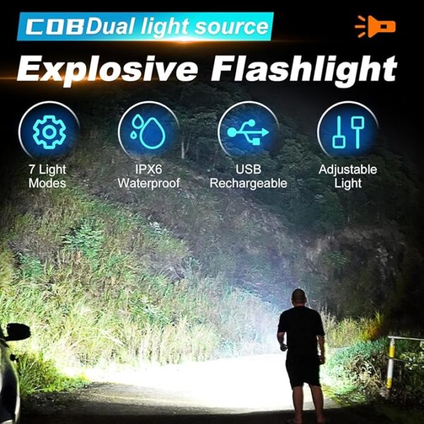 2PCS Mini LED EDC Tactical Flashlight - Multifunctional Outdoor Flashlight for Night Working, Running, Camping, Fishing, Hiking, USB C Charging Warning Flash Light Mobile Phone Emergency Power Bank - Image 3