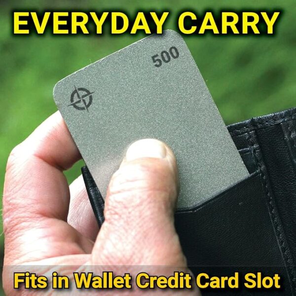 Tiny Survival KNIFE & TOOL Sharpener KIT - Ultimate 4-IN-1 EDC KIT: Double-Sided, Dual Grit, Credit Card Diamond Pocket Field Sharpening Stone DWS + Mini Strop + Stropping Compound + Grip Matt - GIFT - Image 6