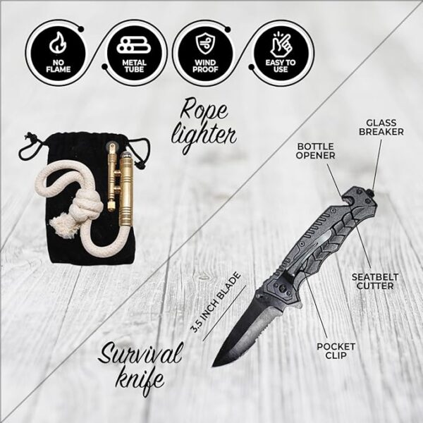 Ultimate Fire Starter Survival Tool Kit â Emergency Fire Starter Kit Includes Weatherproof Magnesium Fire Rod, Fire Striker, Fat Rope, Char Cloth, Rope Lighter,Wax Sticks, Survival Knife - Image 5