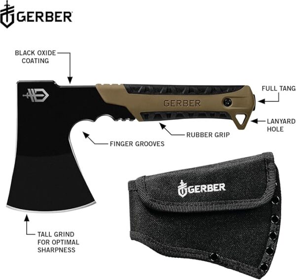 Gerber Gear Pack Hatchet - 3.5" Steel Blade Axe with Full Tang - Survival, Bushcraft and Camping Gear - with Mountable Nylon Sheath - Brown - Image 4