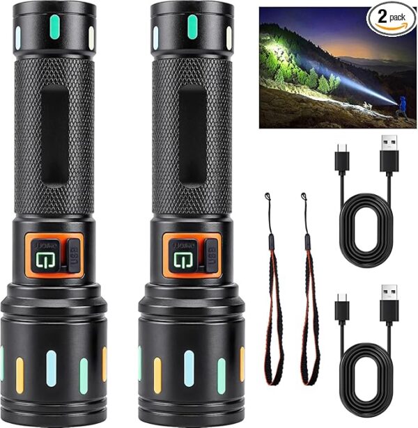 Super Bright Tactical Flashlight, LED Flashlights, High Powered 2000 Lumens with 3 Lighting Modes, Zoomable Waterproof Flash Lights for Emergency, Outdoor, Home, Camping, Hiking 2 Pack - Image 2