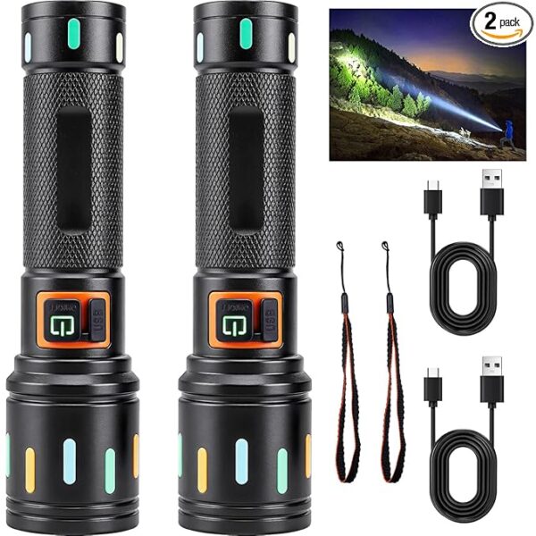 Super Bright Tactical Flashlight, LED Flashlights, High Powered 2000 Lumens with 3 Lighting Modes, Zoomable Waterproof Flash Lights for Emergency, Outdoor, Home, Camping, Hiking 2 Pack