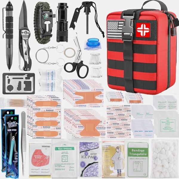Emergency First Aid Kit - 282 Piece Premium Survival Gear Essentials Supplies for Car, Trucks, Hiking, Travel, Camping, Boating and Adventures, Waterproof Compact Molle Pouch Survival Kit - Image 2