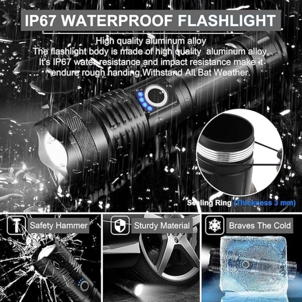Rechargeable Flashlights High Lumens LED,Home Outdoor Emergency Powerful Flash Light Power Super Bright Torch Camping Hiking - Image 5