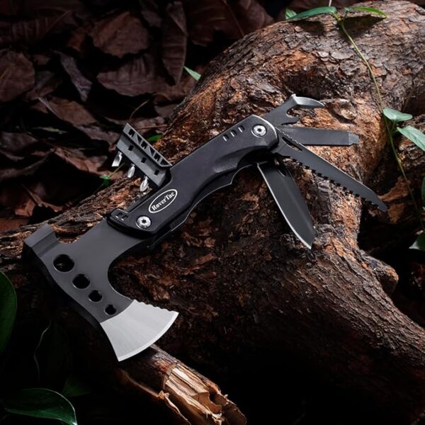 RoverTac Multi Tool Camping Axe Hatchet 11-in-1 Multitool Camping Gear Survival Tool with Axe Knife Hammer Saw Bottle Can Opener Screwdrivers Nylon Sheath Gifts for Men Perfect Camping Hiking Survival - Image 4